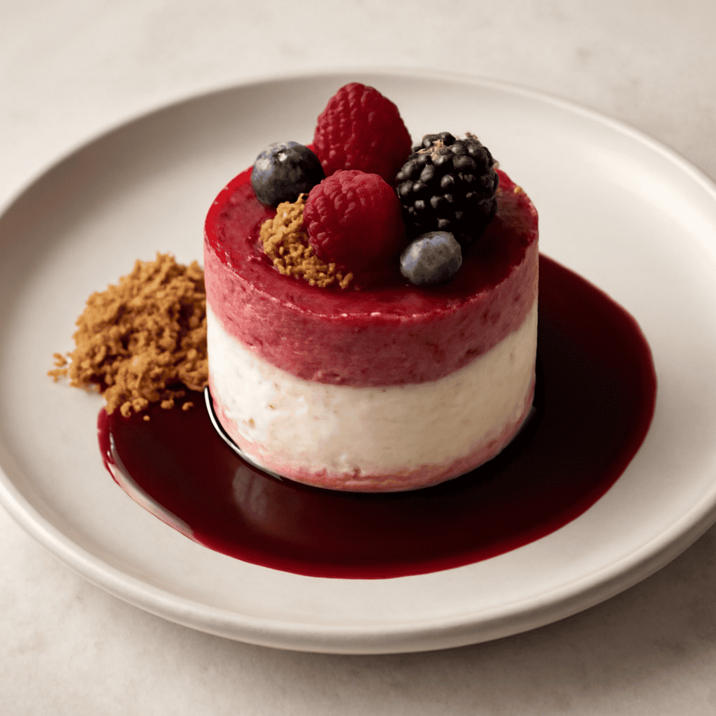 semifreddo pere e frutti di bosco con salsa al vino rosso.
