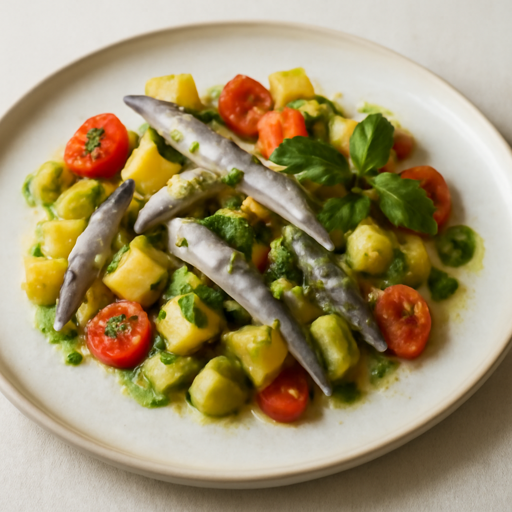 Acciughe con patate al pesto