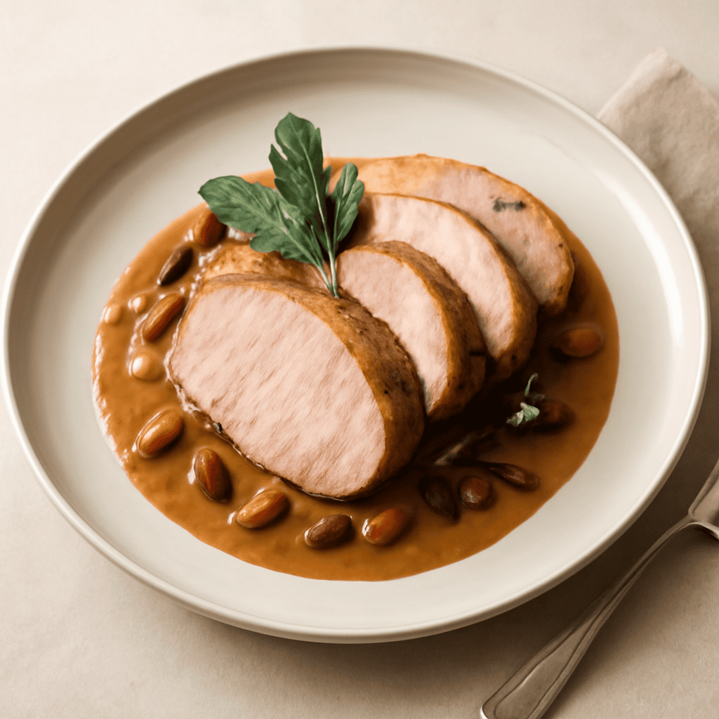 Arista Bassa Temperatura con Crema di Datteri e Mandorle