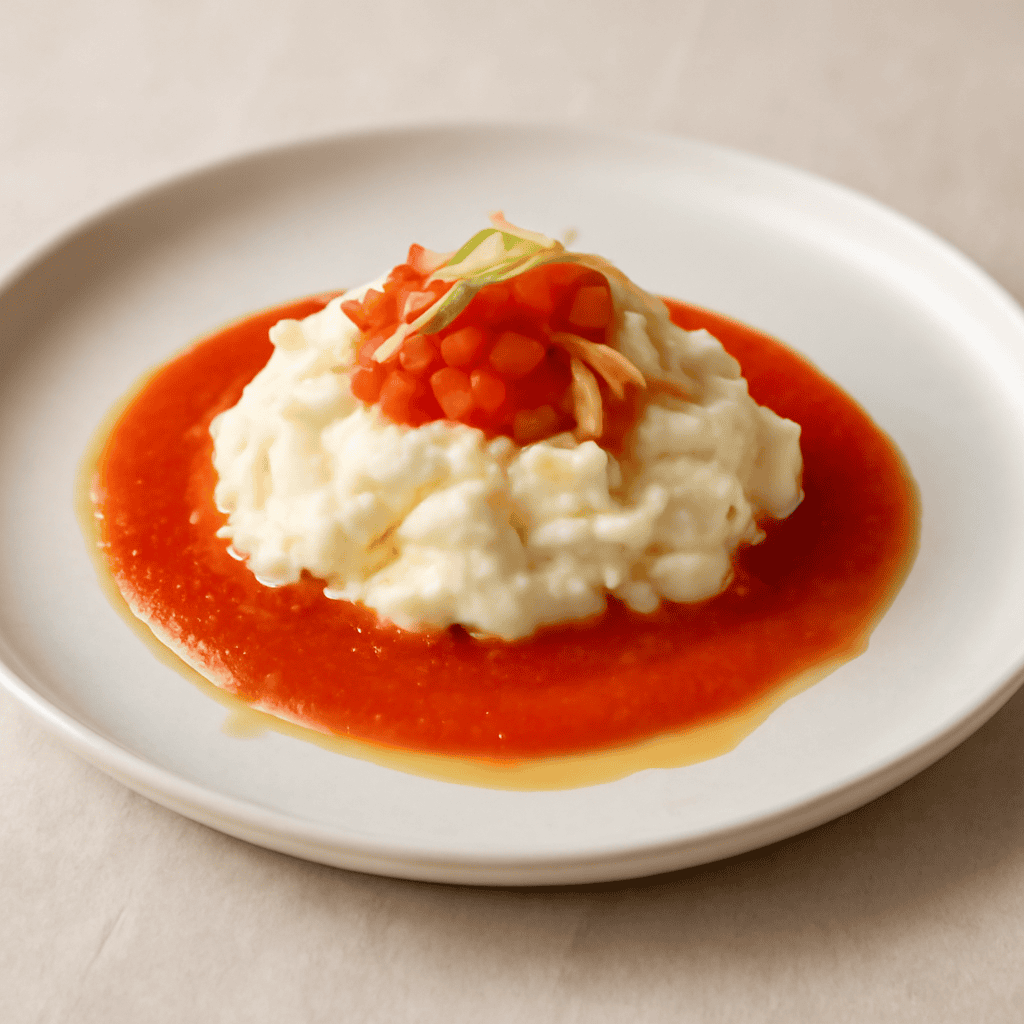 Baccalà Mantecato all’Olio con coulis di Pomodoro Fresco