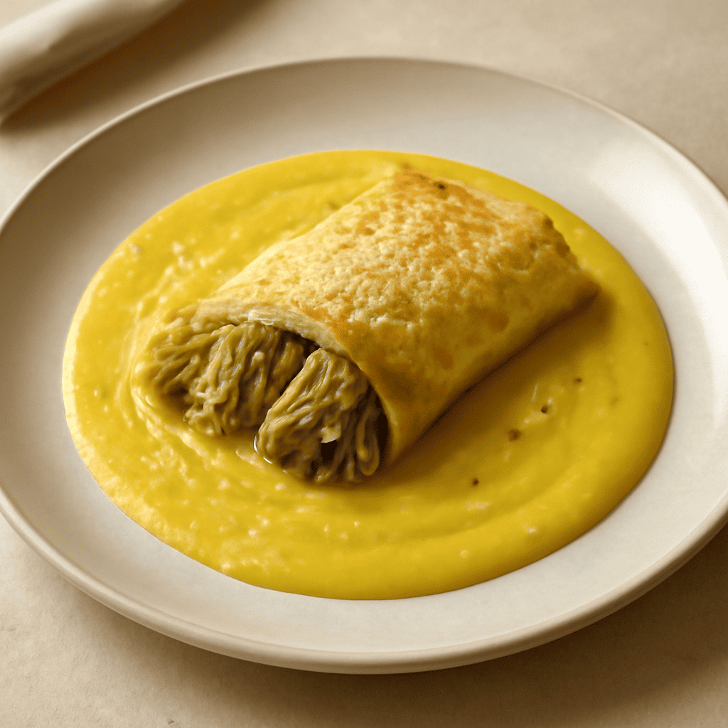 Bauletto Di Carciofi su Vellutata di Porro e Zafferano