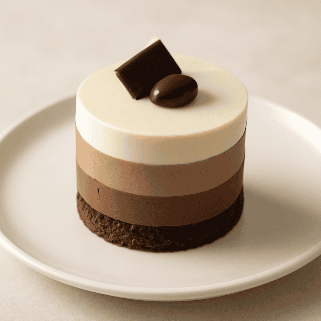 Bavarese ai tre cioccolati con biscuit al cacao