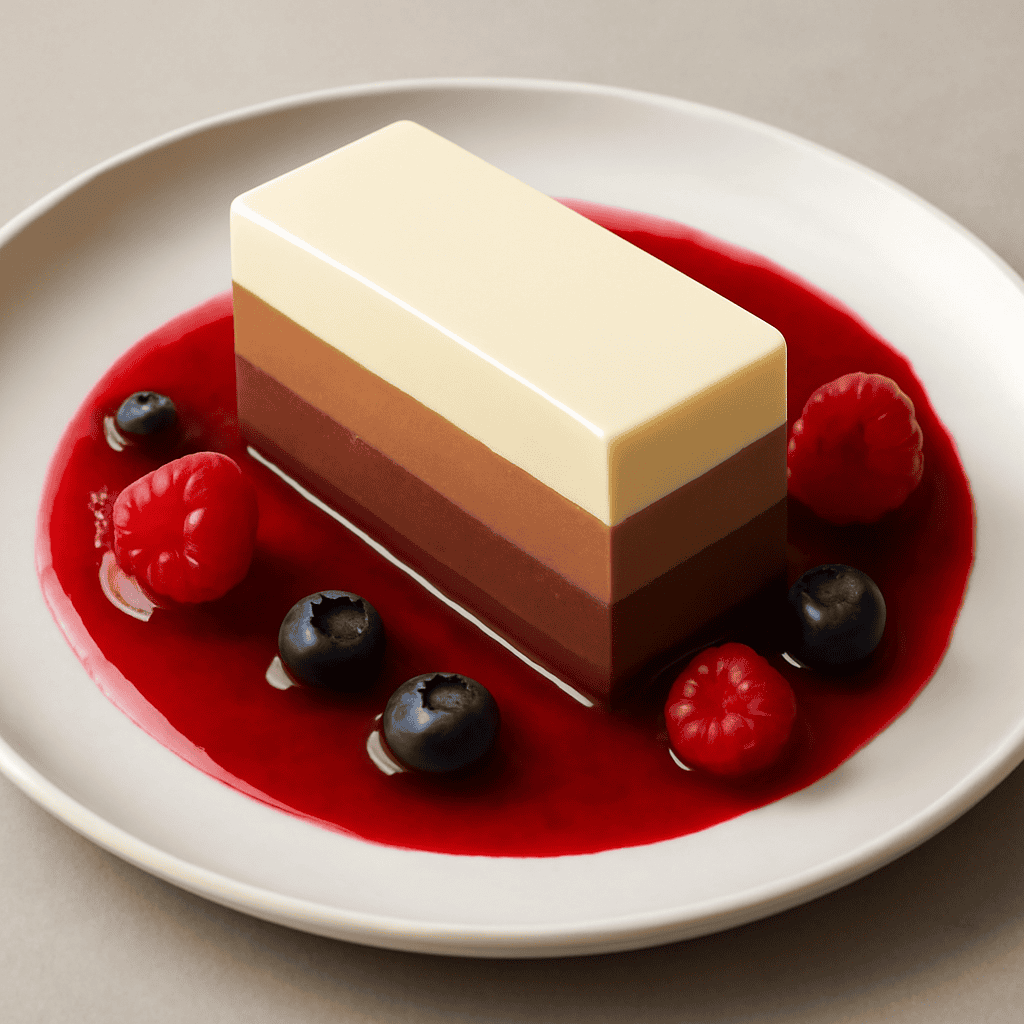 Bavarese ai tre cioccolati con gelè di frutti rossi