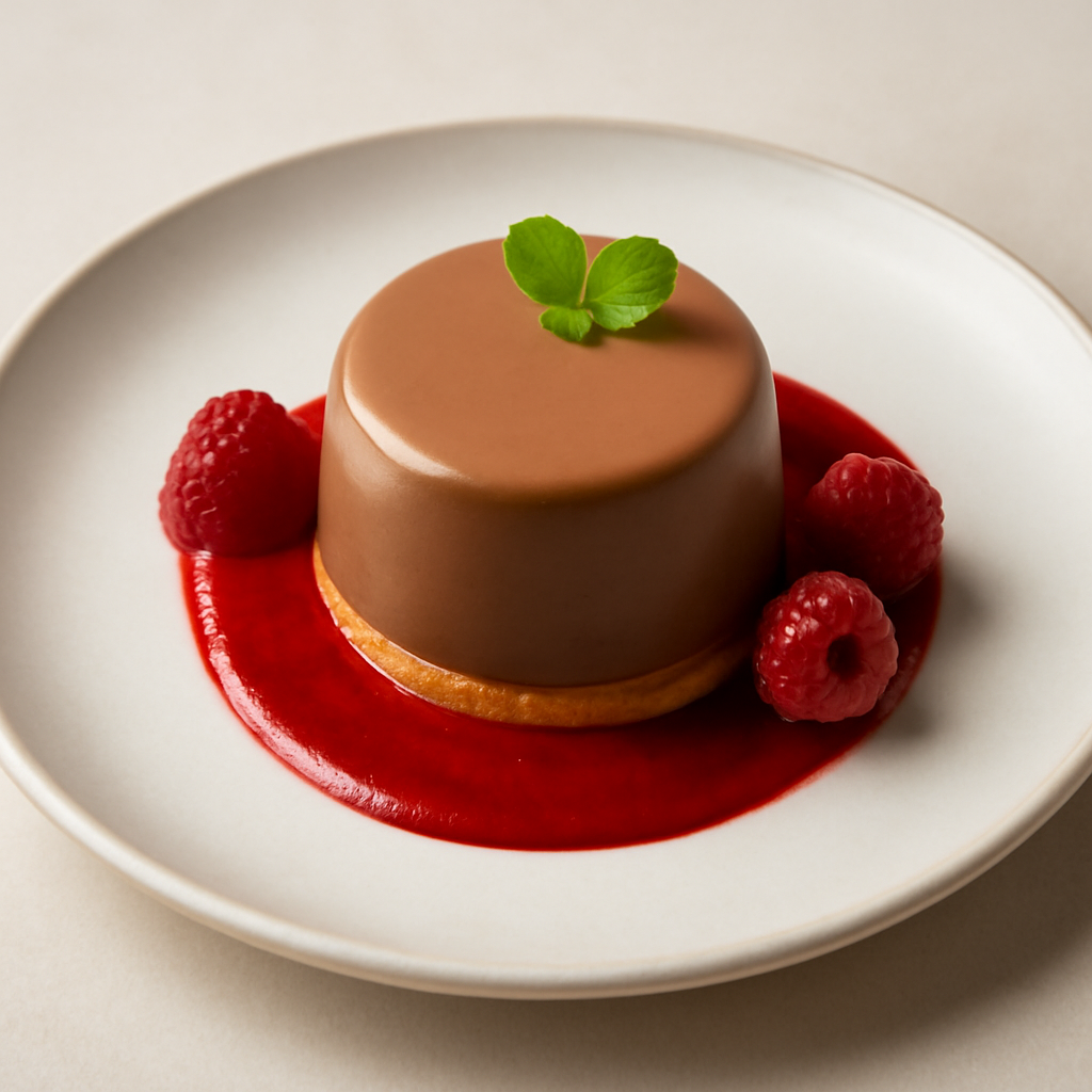 bavarese al cioccolato al latte e coulis di lamponi