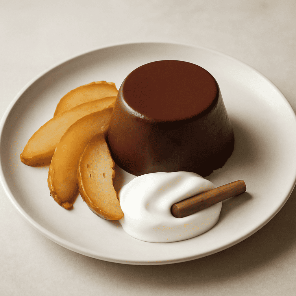 Bavarese al cioccolato fondete, yogurt e pere