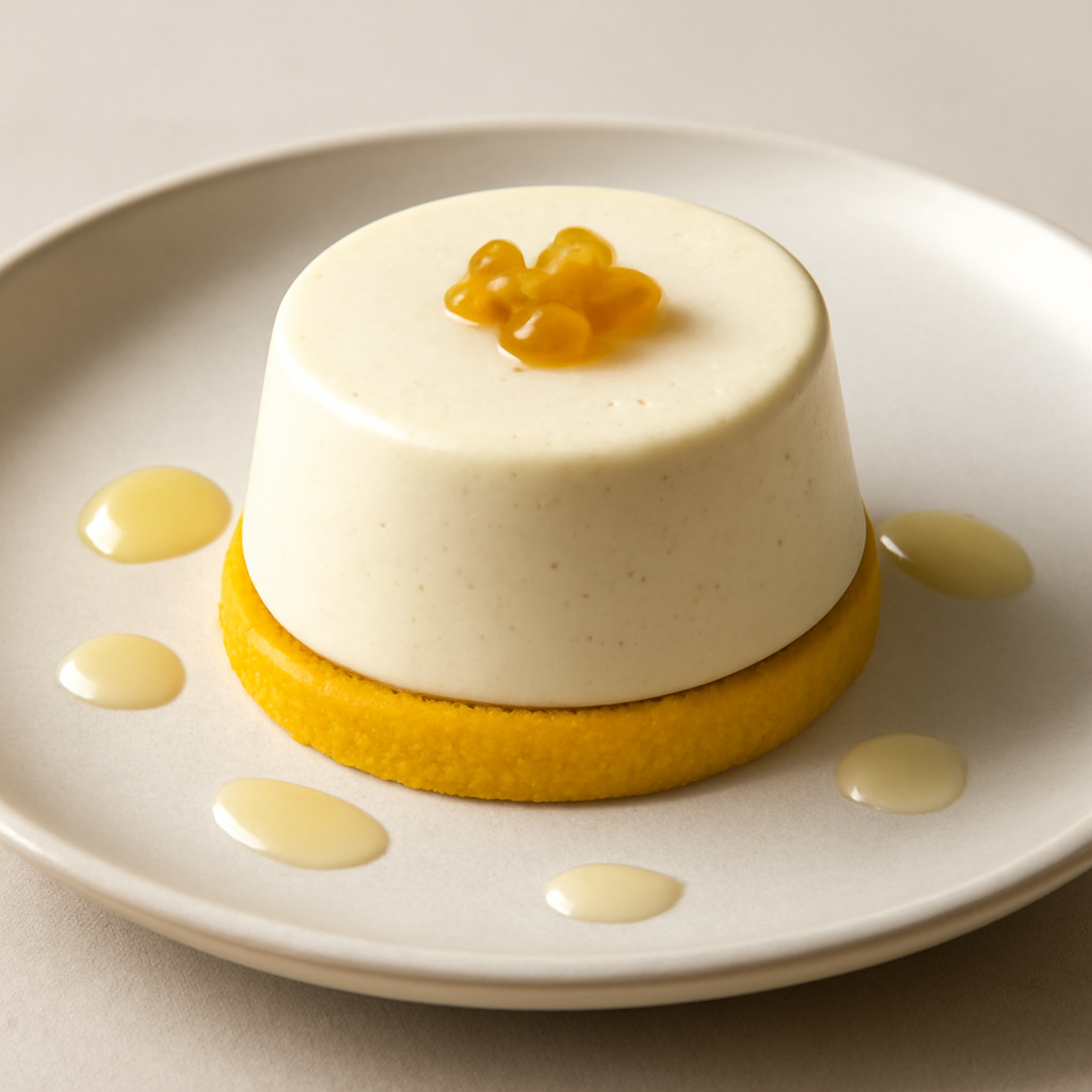Bavarese alla ricotta su sablè breton allo zafferano