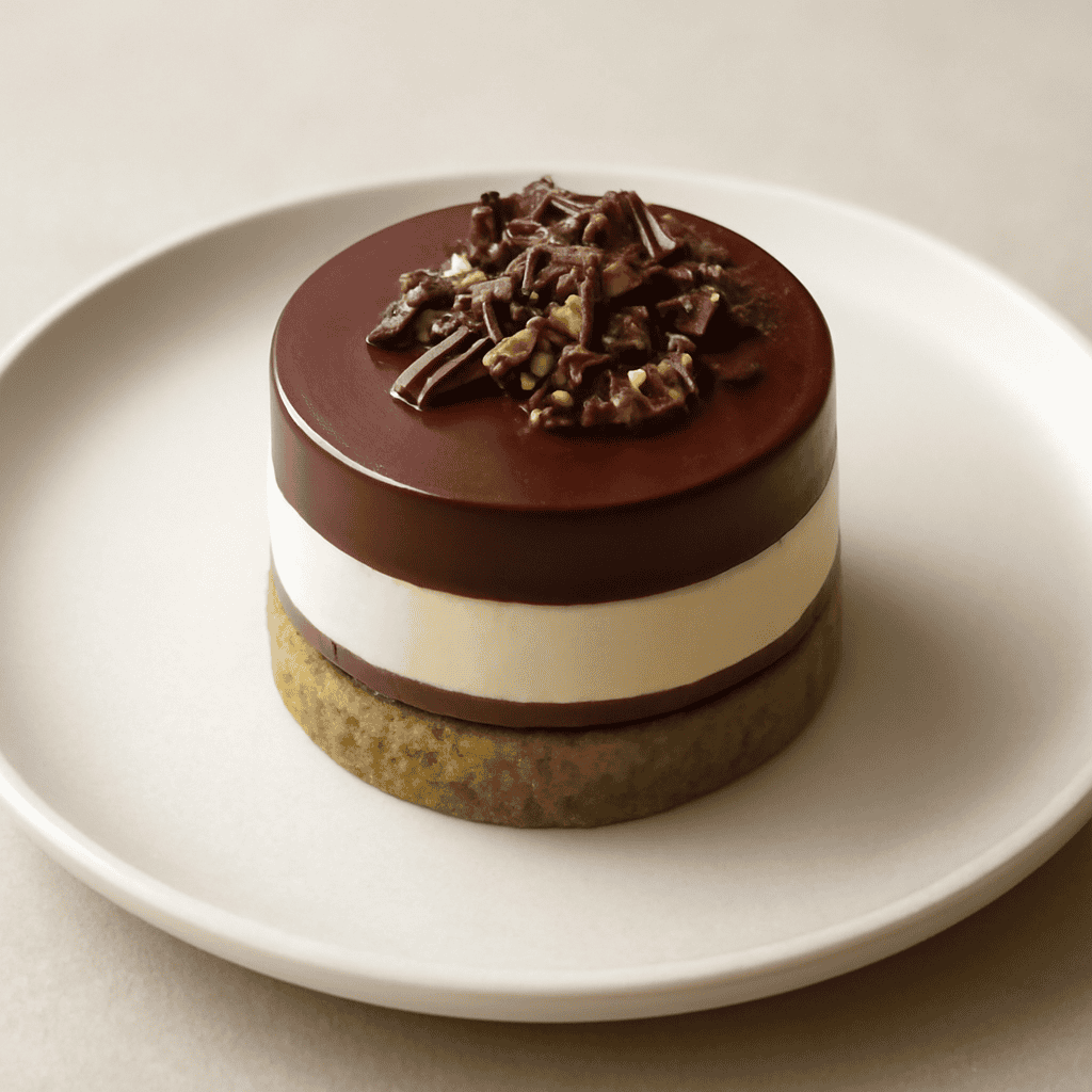 Bavarese doppio cioccolato su frolla al pistacchio