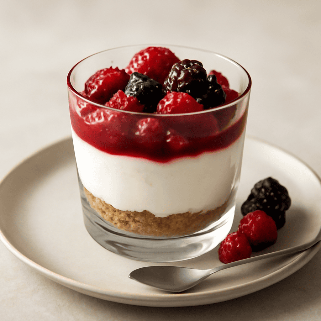 Bicchiere di cheesecake ai frutti di bosco