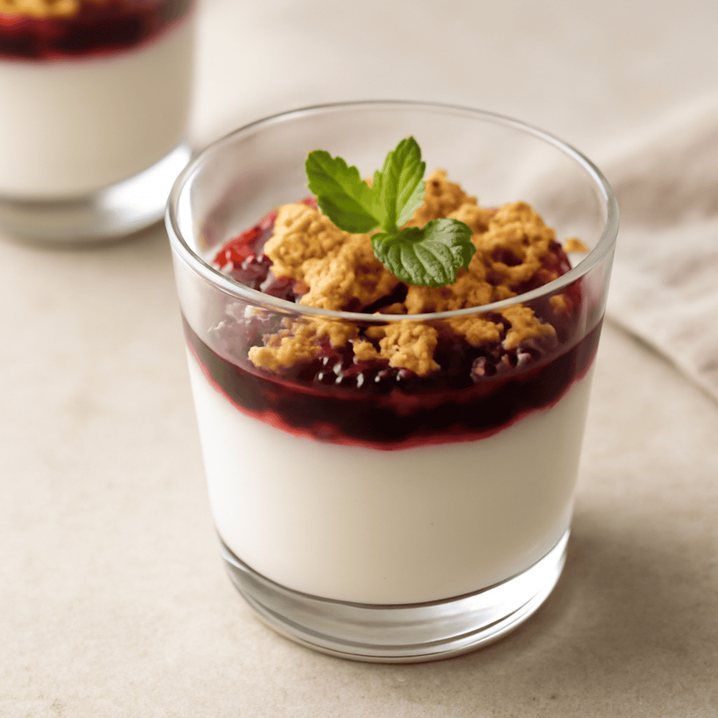 Bicchierini di mousse allo yogurt, crumble e confettura ai frutti di bosco