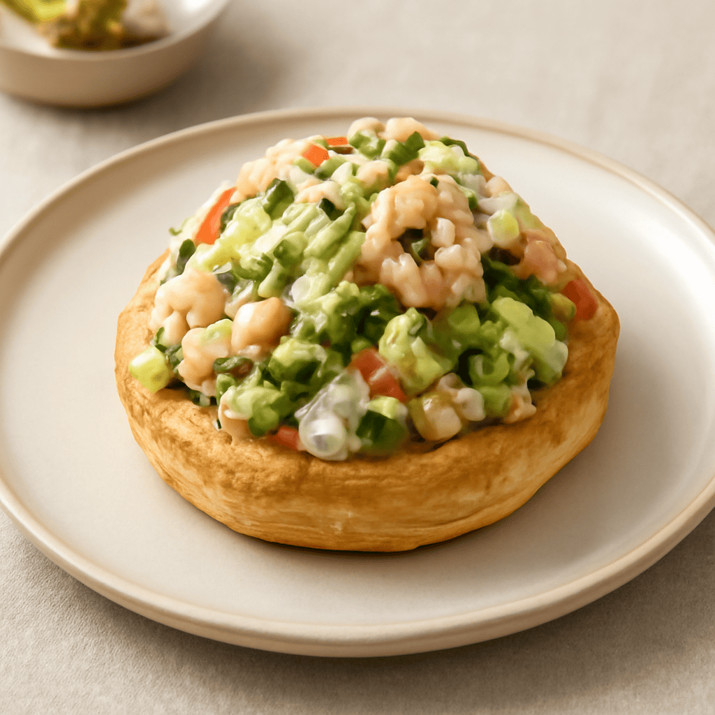 Bignè con insalata russa di gamberi e avocado