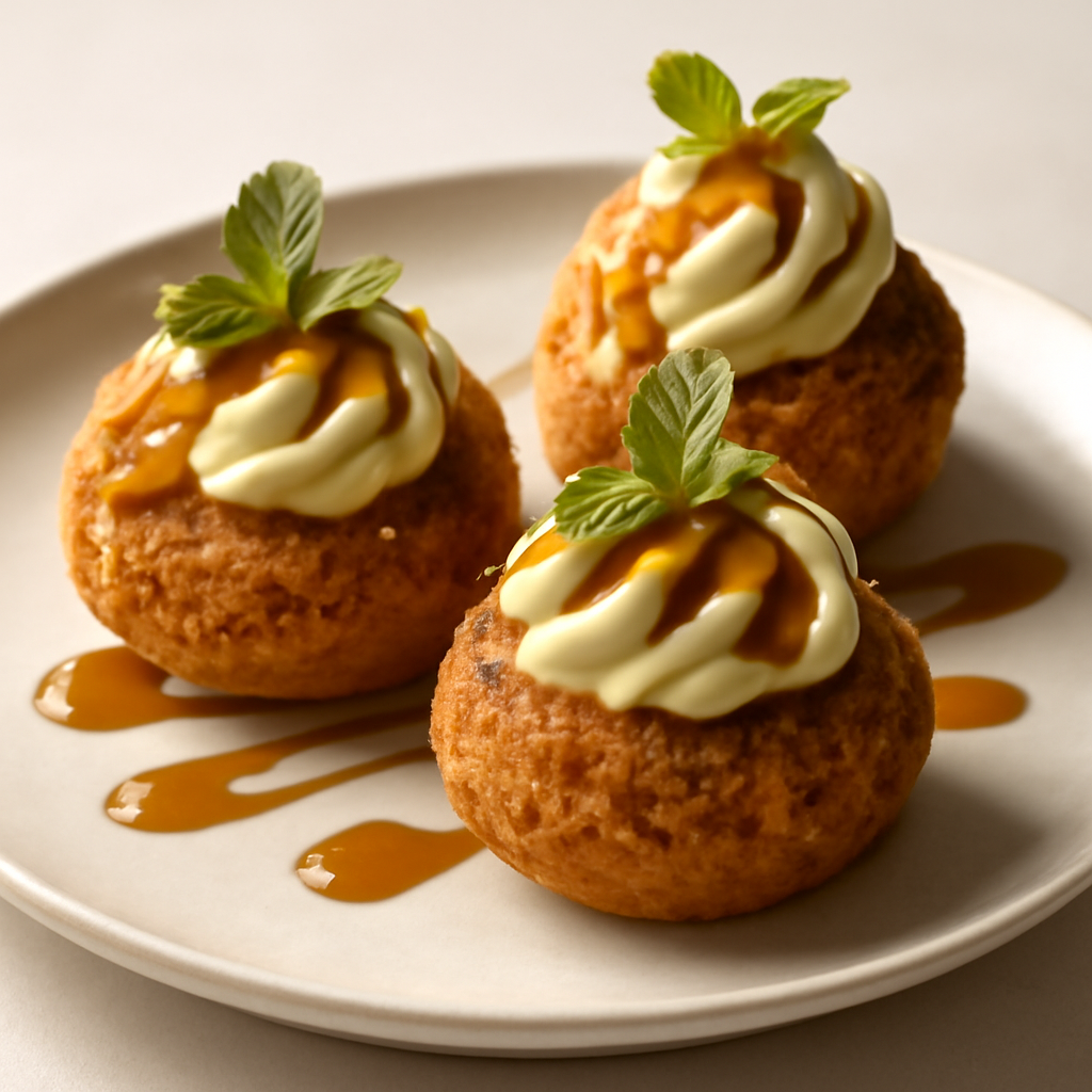 Bignè craquelin con crema al cioccolato bianco, menta e caramello salato