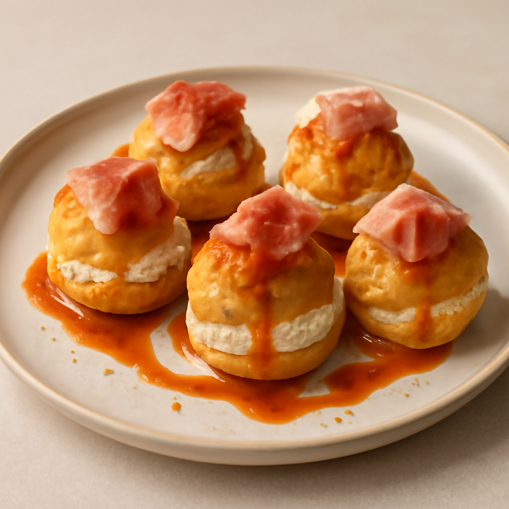 bigne salato con mousse alla ricotta e salsa alla paprika affumicata