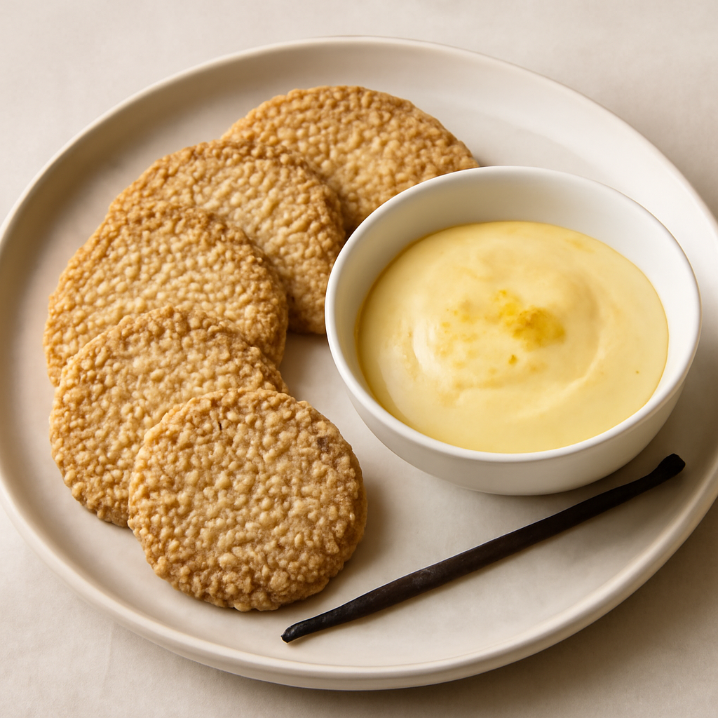 Biscottini al sesamo con crema inglese allo zenzero