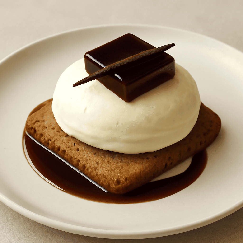 Biscotto alla canapa con bavarese al mascarpone e gelee al caffè