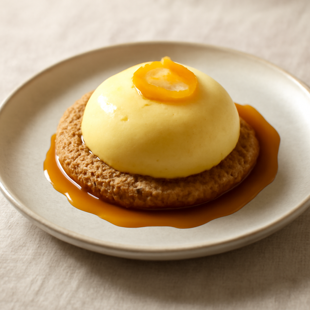 BISCOTTO DI AMARANTO CON MOUSSE ALL’ARANCIA E CARAMELLO AL GRAND MARNIER (GLUTEN FREE)