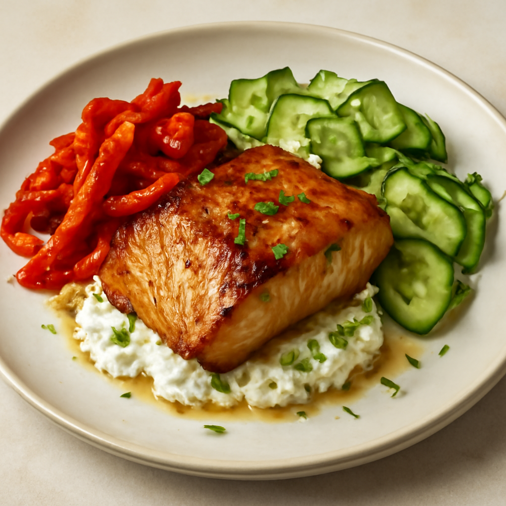 BlackCod Marinato con Cetriolo e Peperoni Caramellati
