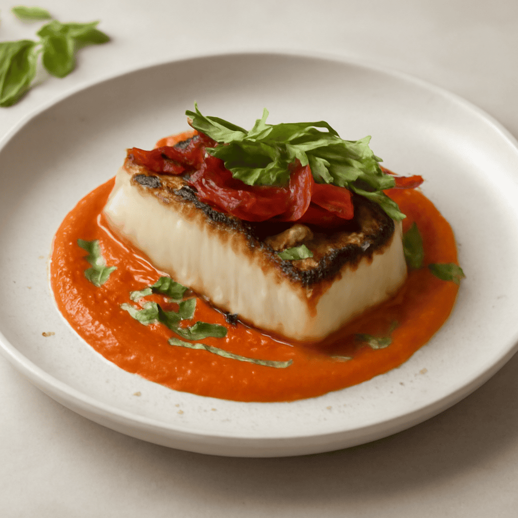 BlackCod su crema di peperoni caramellati