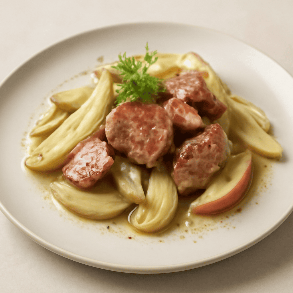 Bocconcini di maiale con finocchio e mele al profumo di zenzero