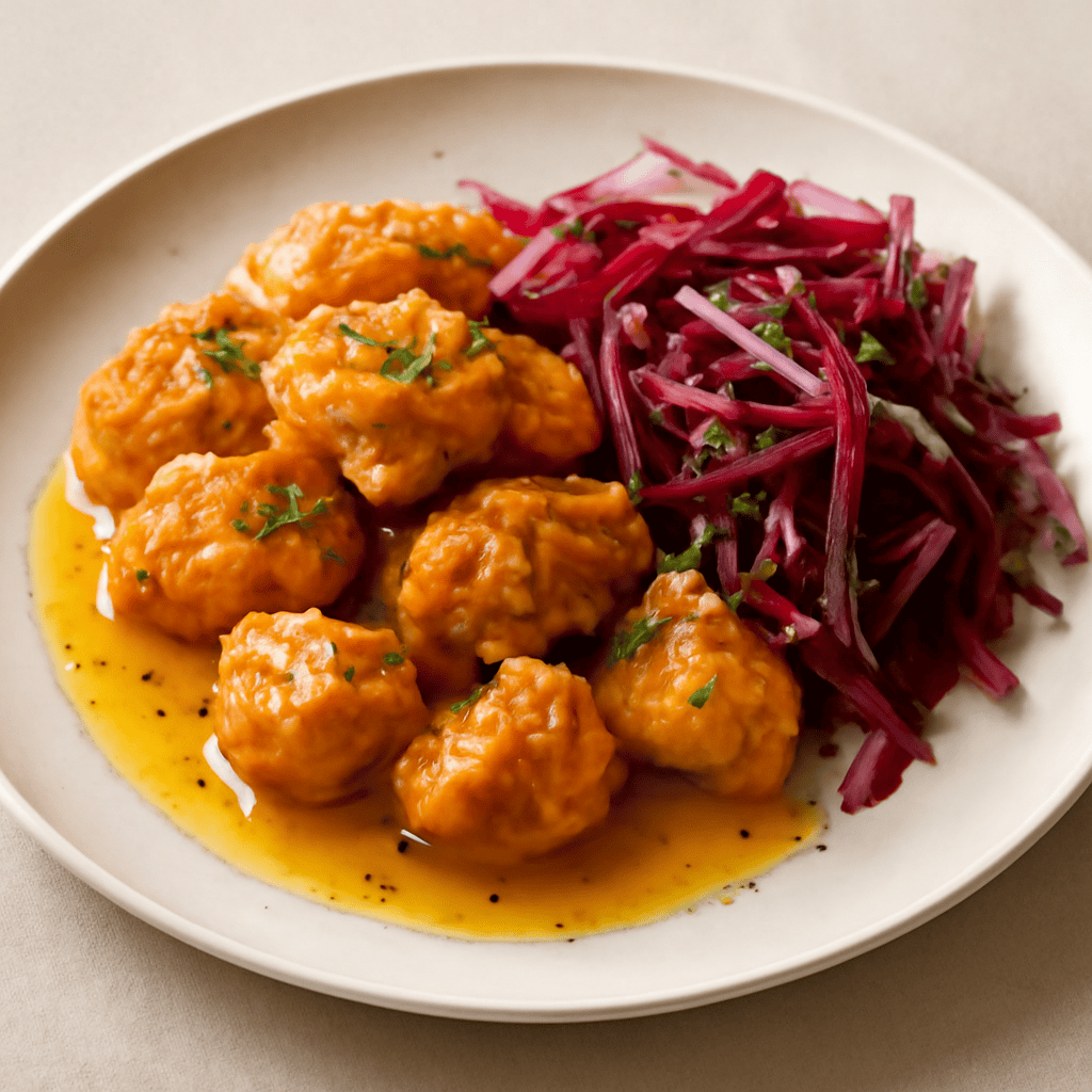 Bocconcini di pollo all’arancia e zenzero con insalata di rapa rossa
