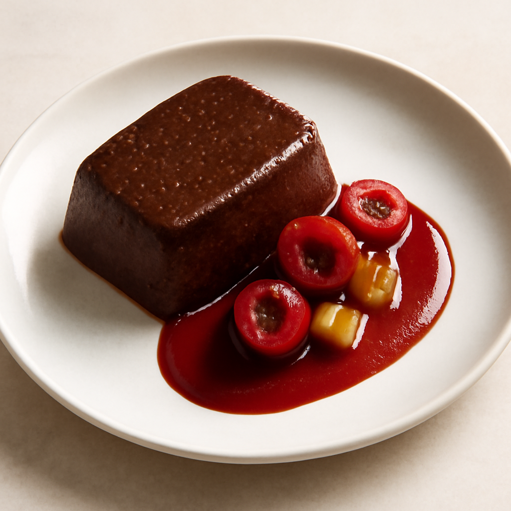 Bonet alle noci con coulis di ciliegie