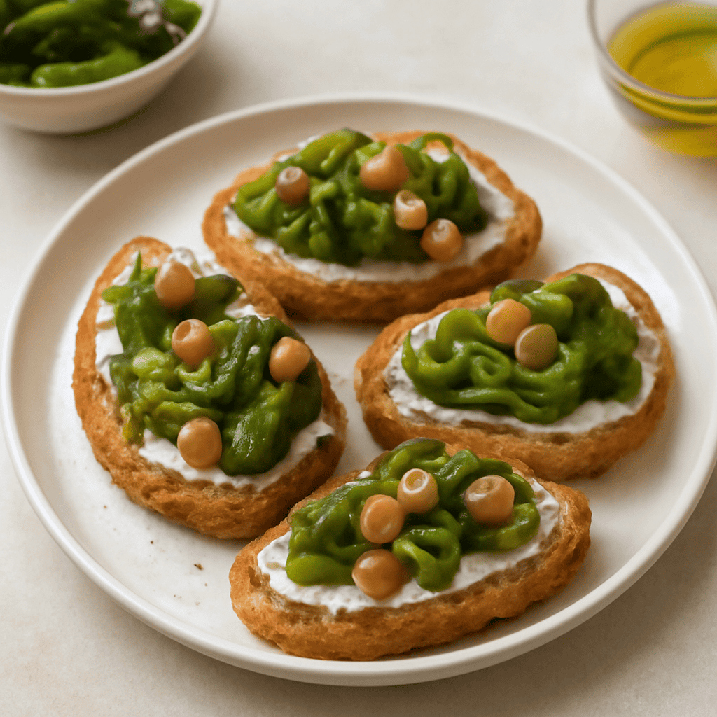 Bruschette con ceci e peperoni friggitelli