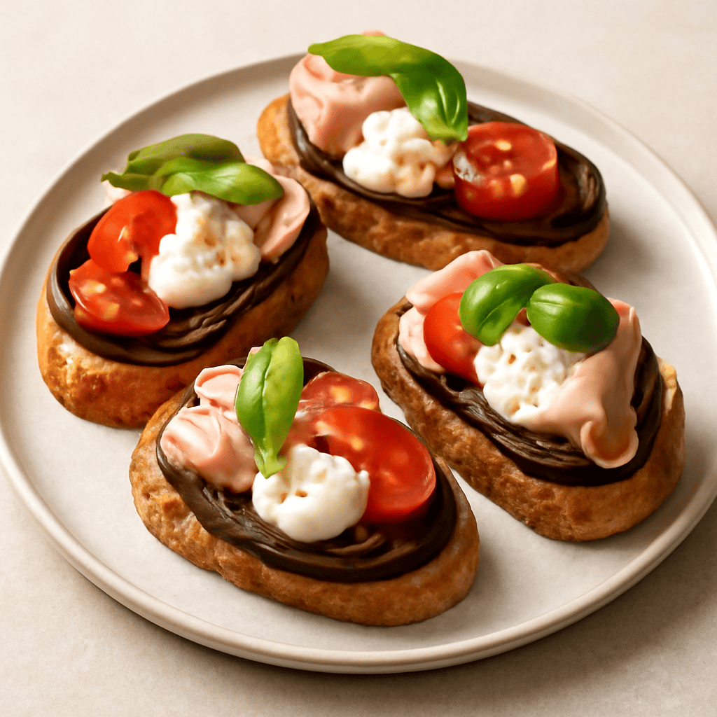 Bruschette con melanzana e mortadella