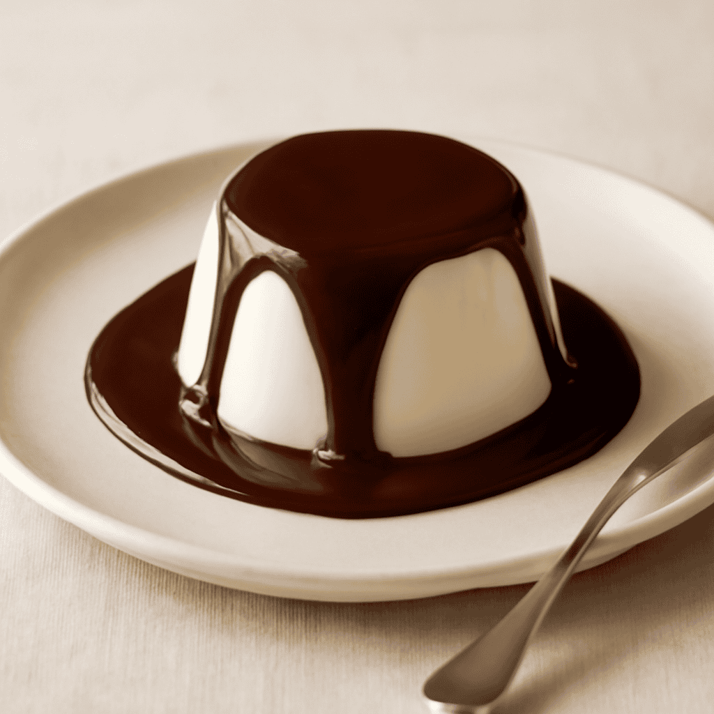 Budino di yogurt e mou con salsa al cioccolato