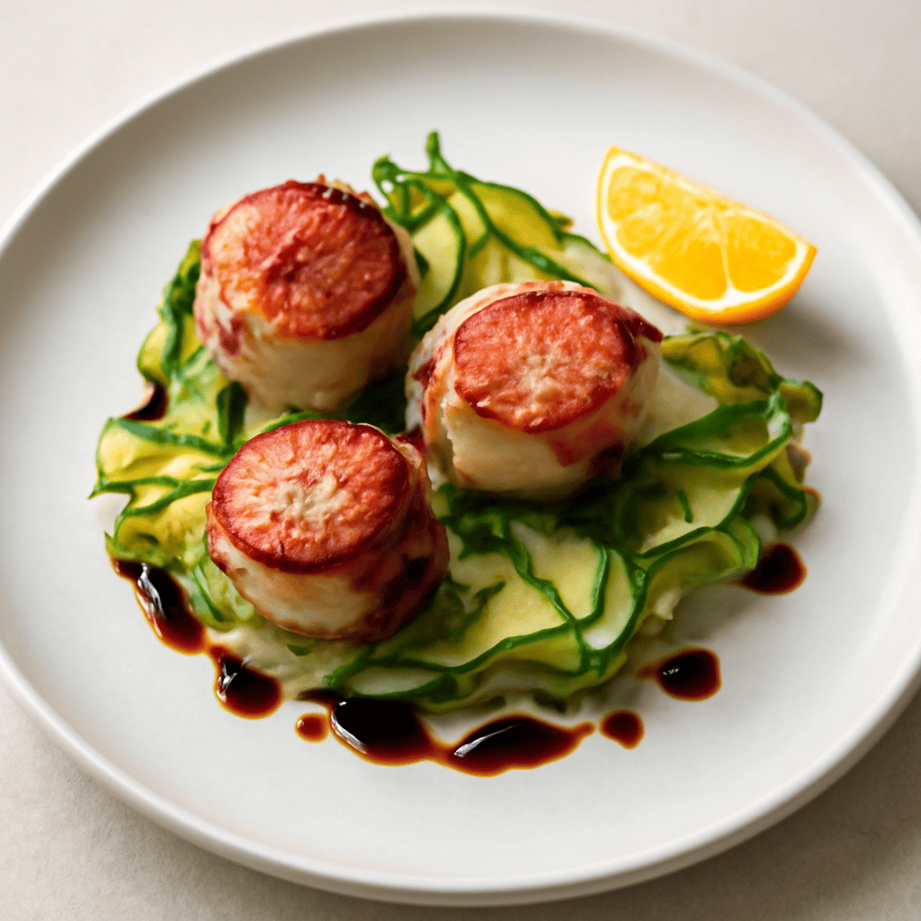 CAPESANTE BARDATE DI PANCETTA SU CRUDITE’ DI ZUCCHINE