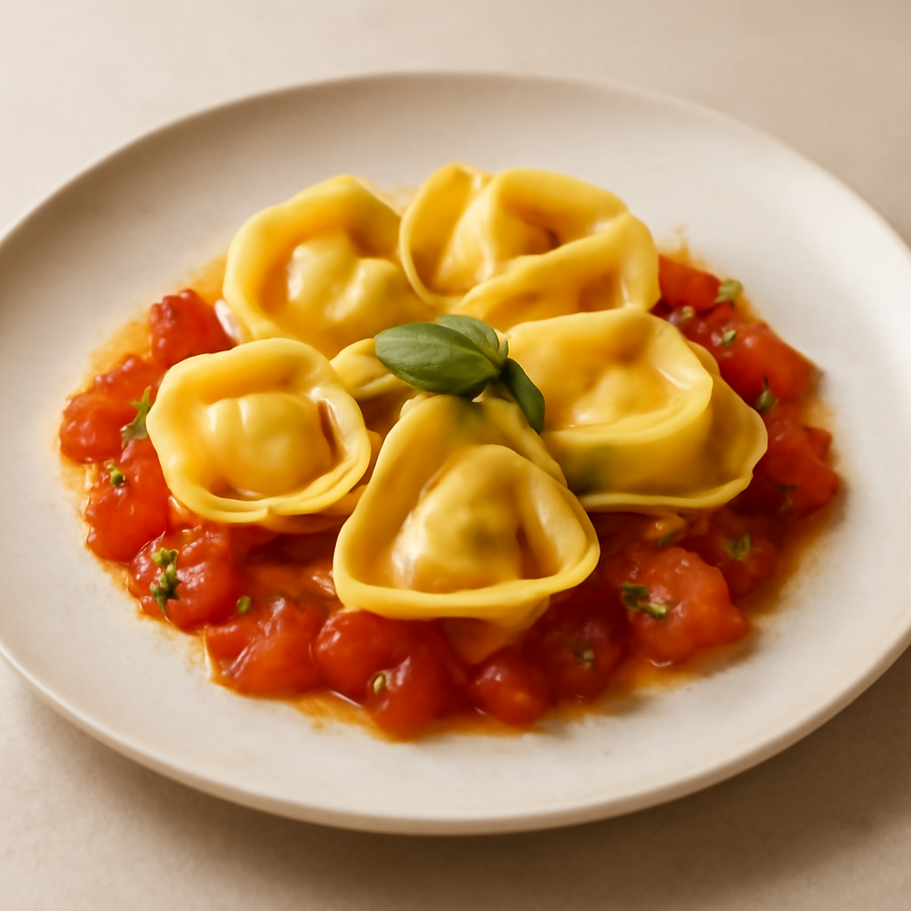 Cappellacci alla ricotta e arista su concassè di pomodoro fresco