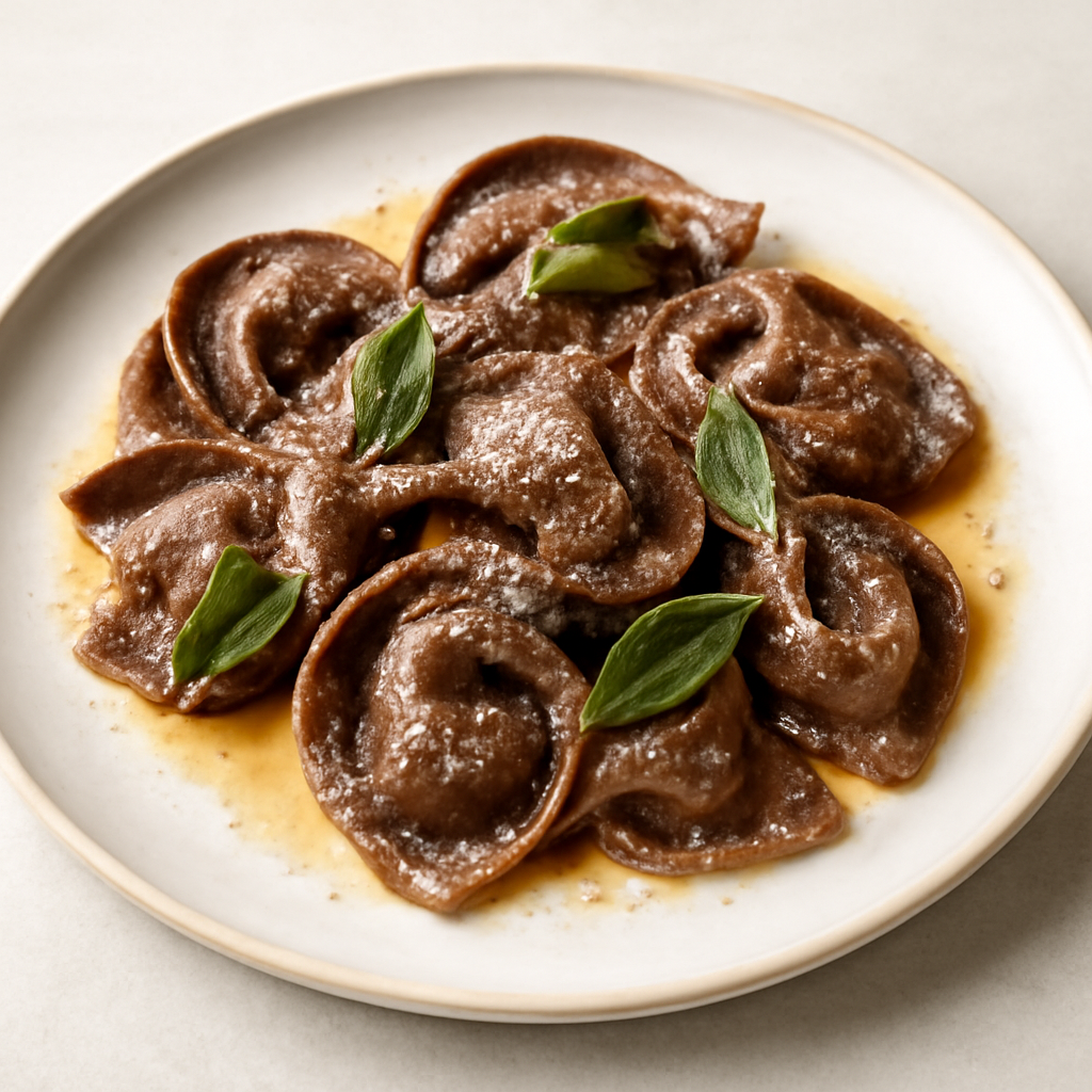 Cappellacci Bruni con Farcia di Pollo e Ricotta saltati