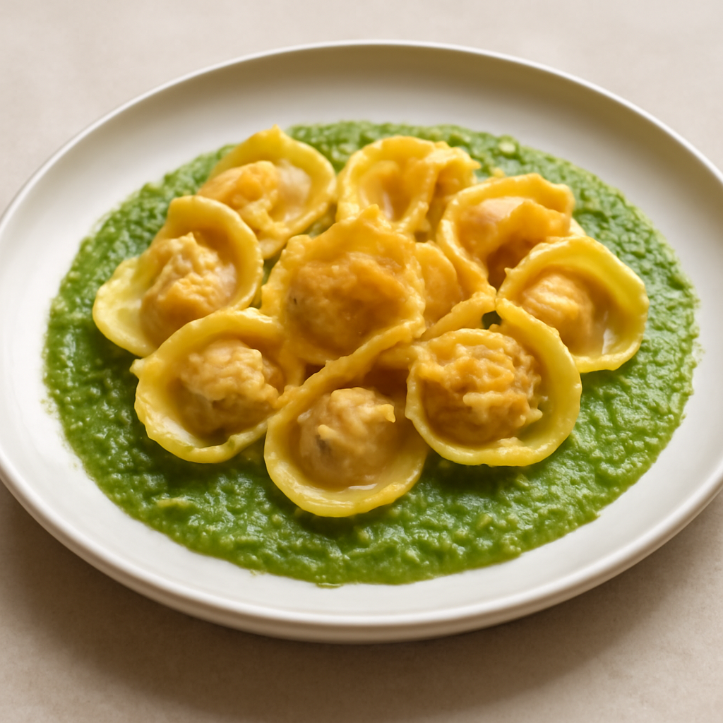 Cappellacci con crema verde e bottarga di uovo