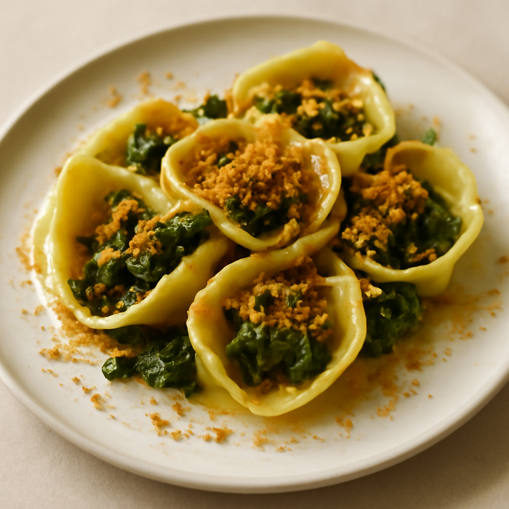 Cappellacci con rape, bottarga e pan grattato all’aglio