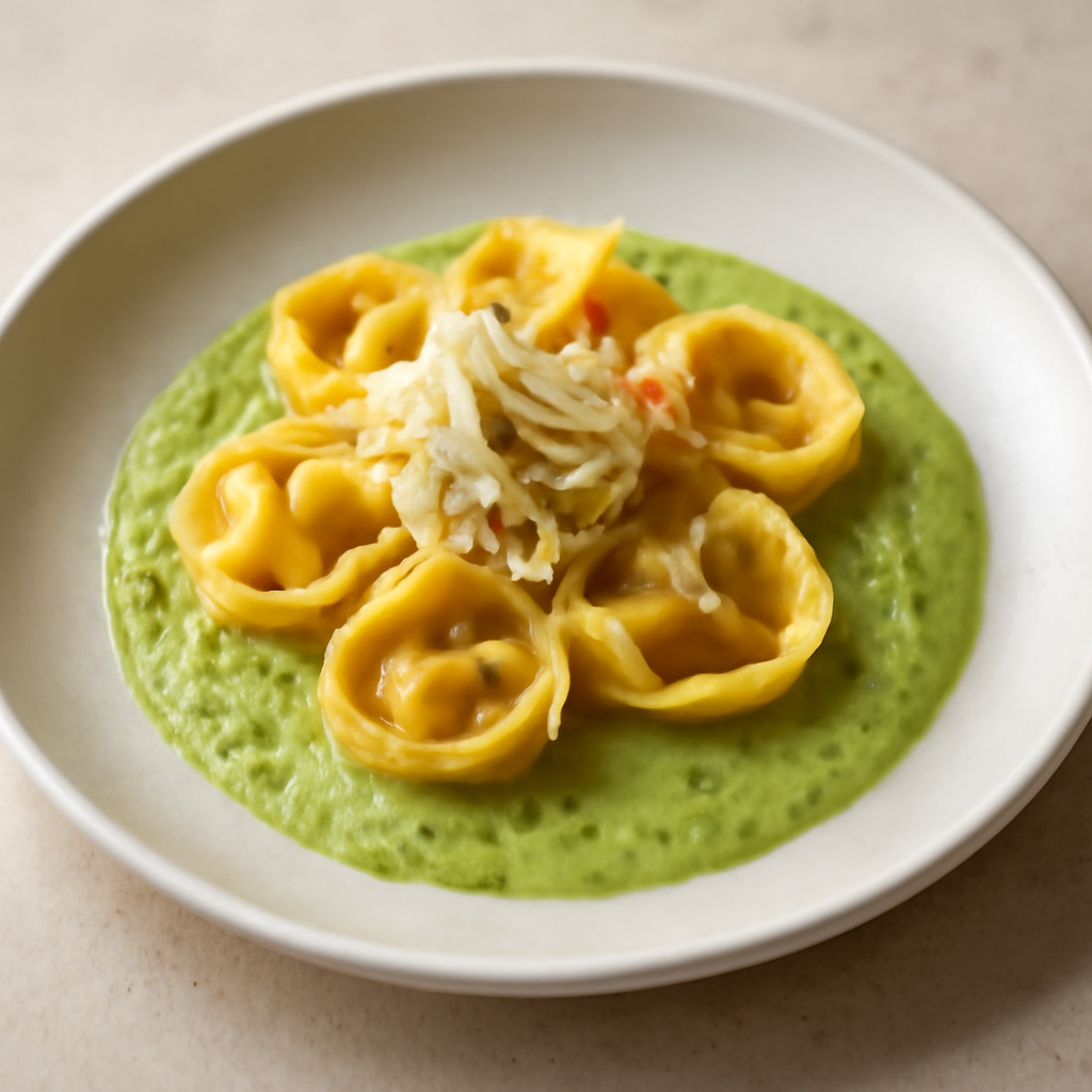 Cappelletti al baccalá con crema di zucchine