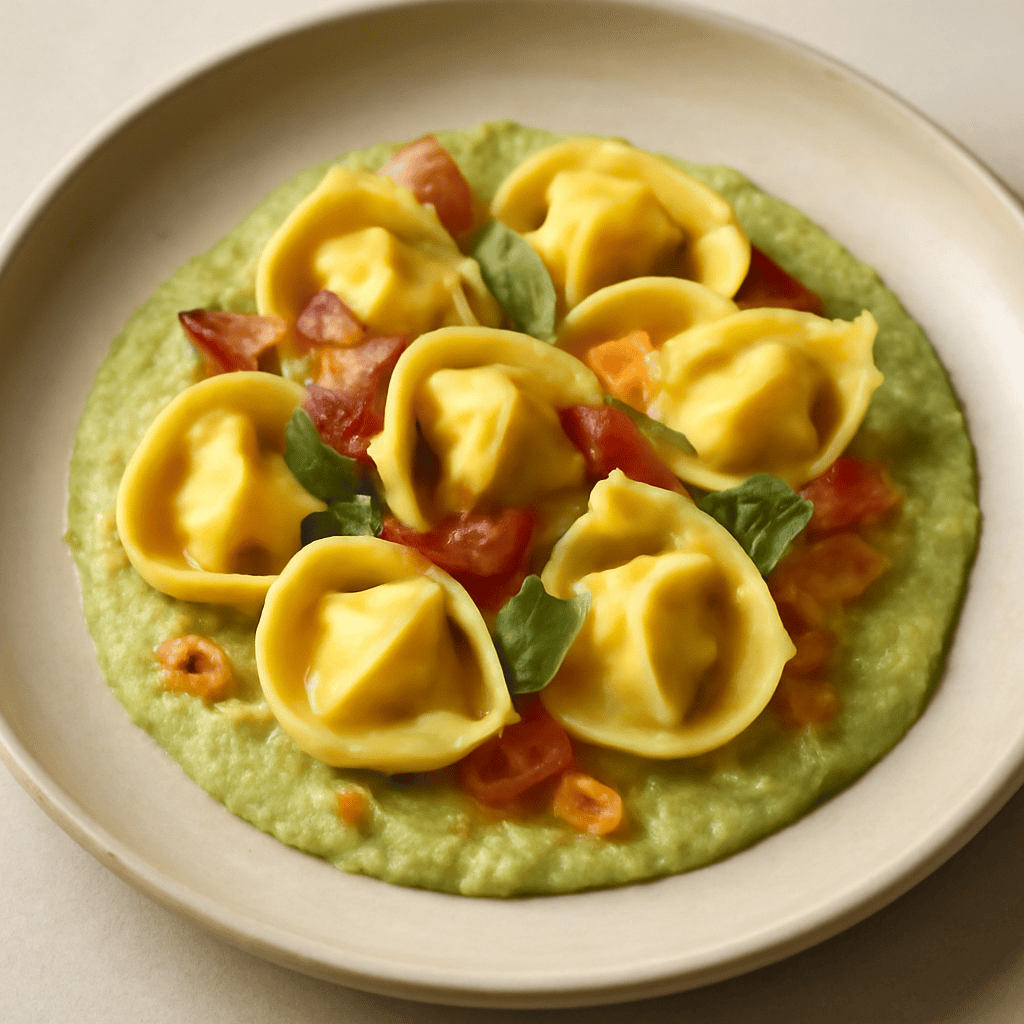 Cappelletti “felici” su crema di zucchine e carote