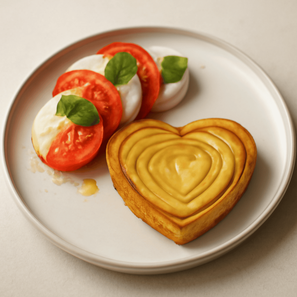Caprese con cuore di mela con frolla alla vaniglia
