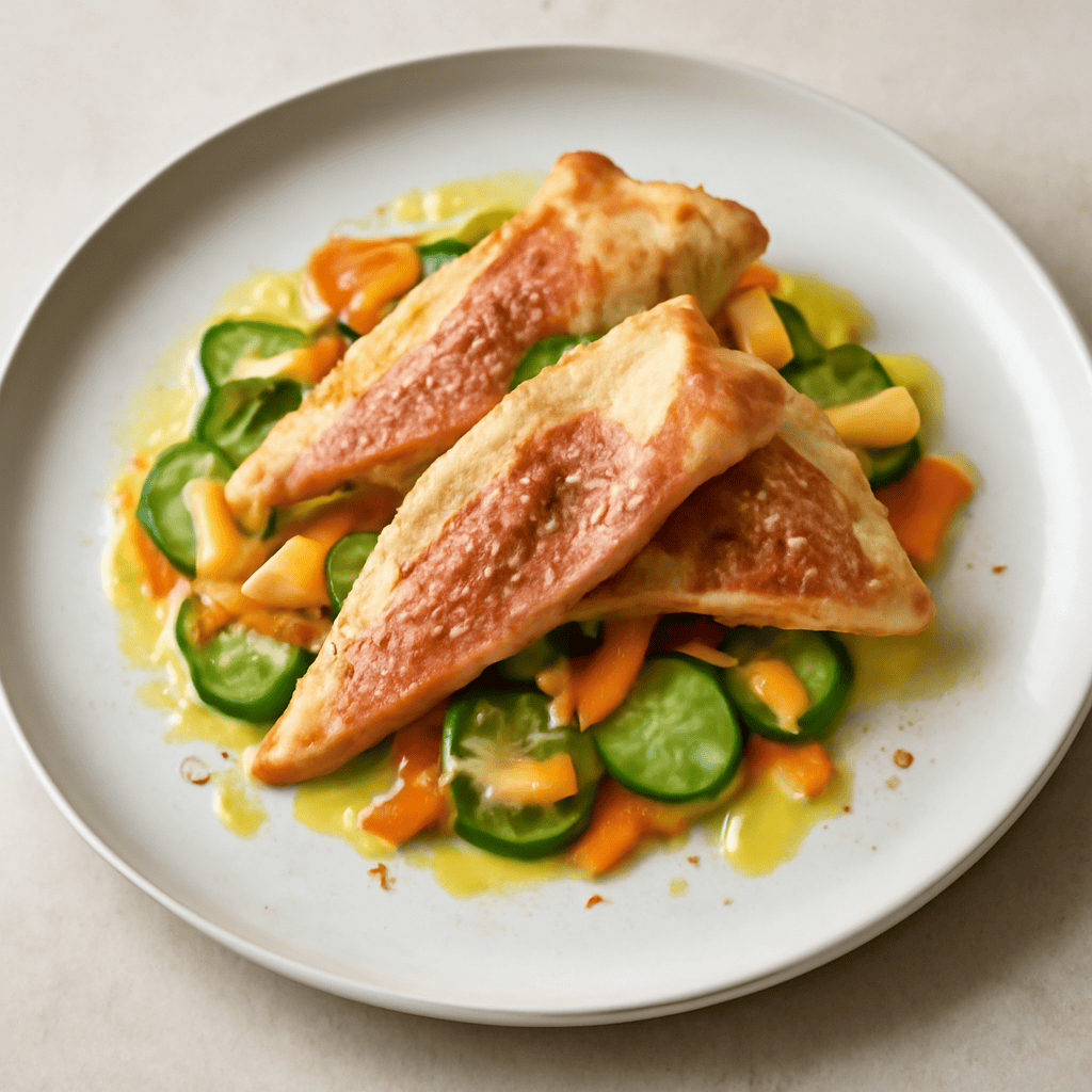 Caramelle di triglia con millepunti di zucchine e carote e olio aromatico