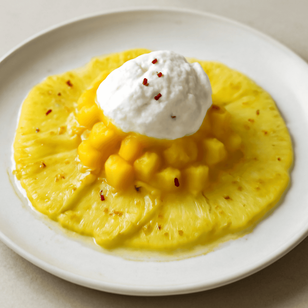 CARPACCIO DI ANANAS, SALSA MANGO E SCHIUMA DI COCCO