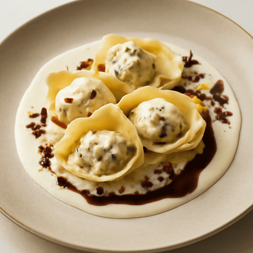 carramelle ripiene su crema di gorgonzola e caffè