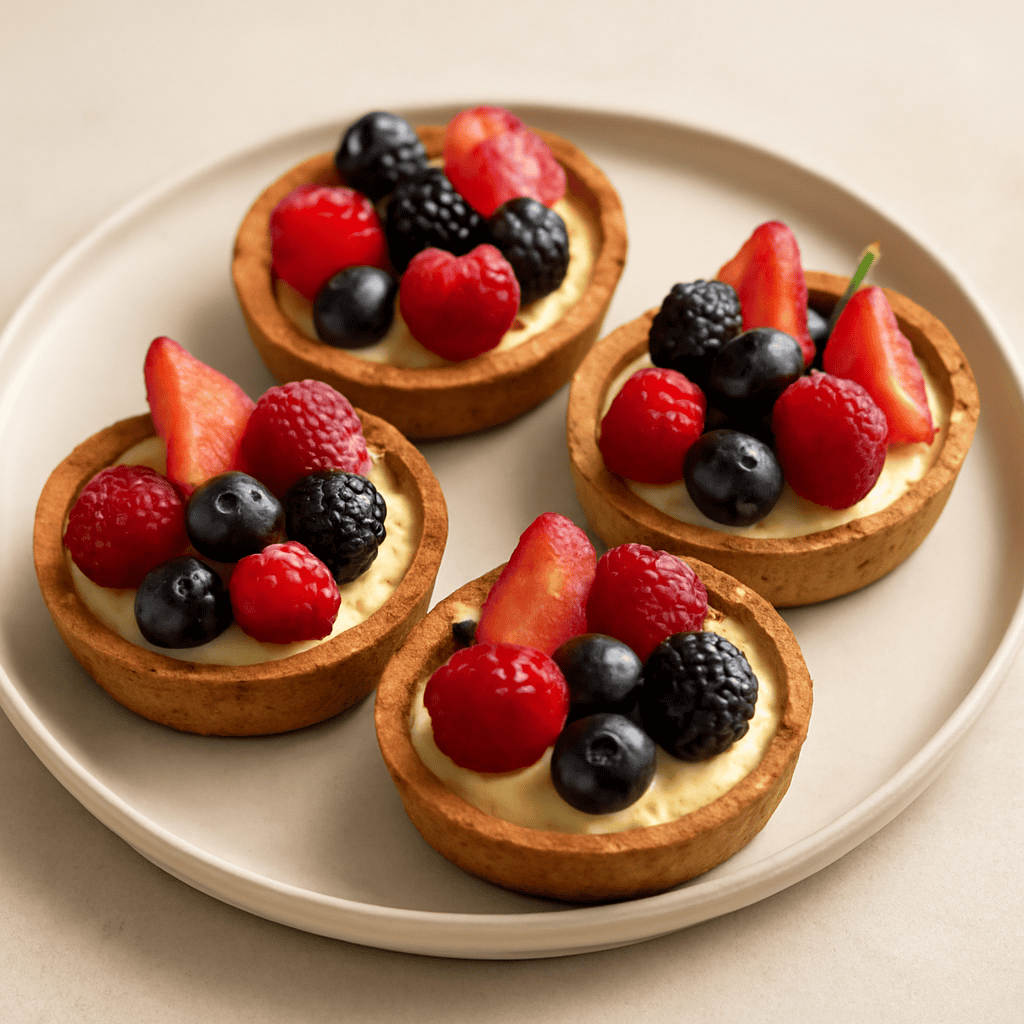 Cestini di frolla con crema e frutta fresca