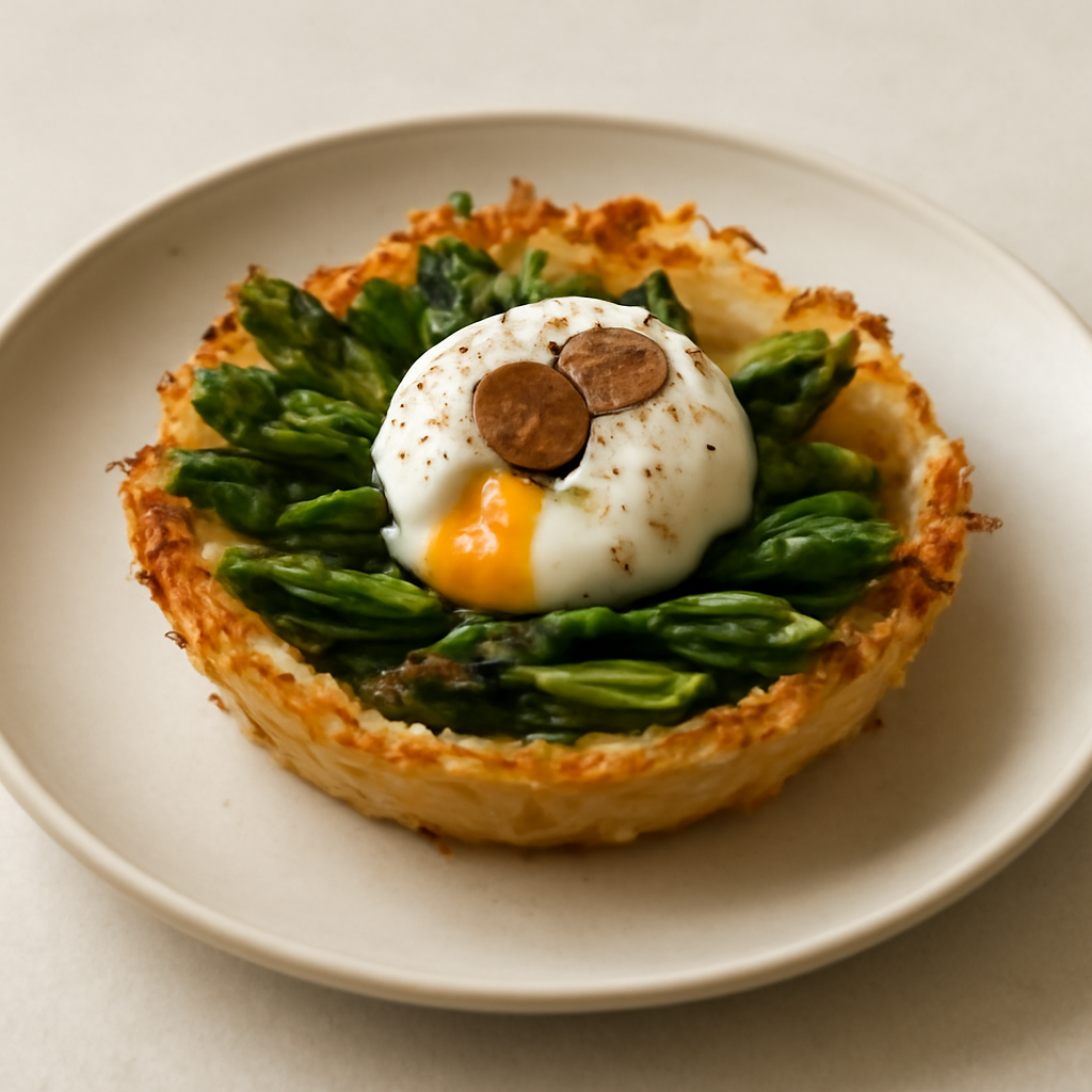 Cestino di asparagi con uovo barzotto e tartufo