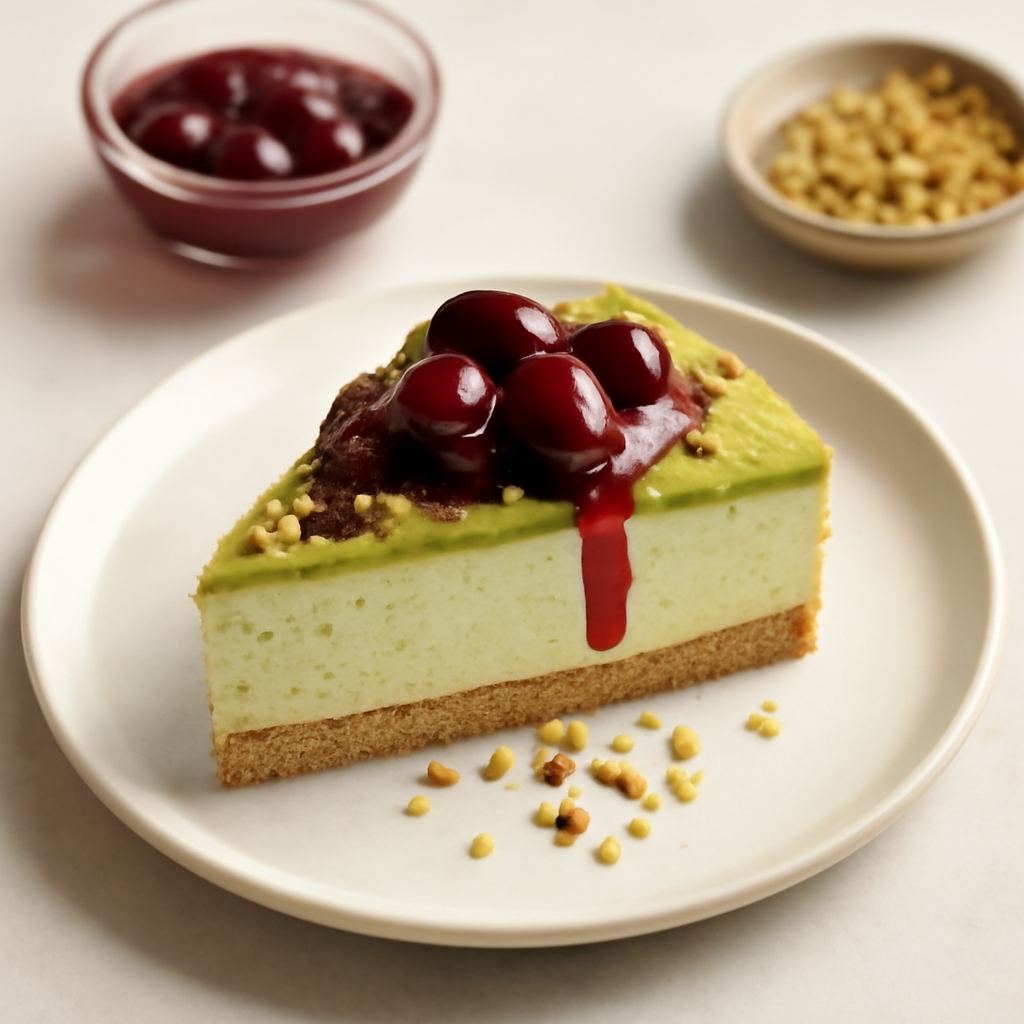 Cheesecake al pistacchio e amarene