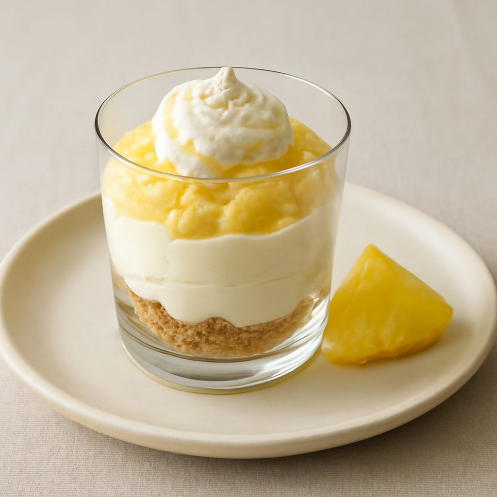 Cheesecake ananas e cocco in bicchierino.
