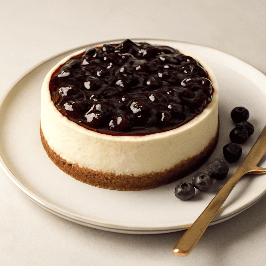 Cheesecake con confettura di mirtilli