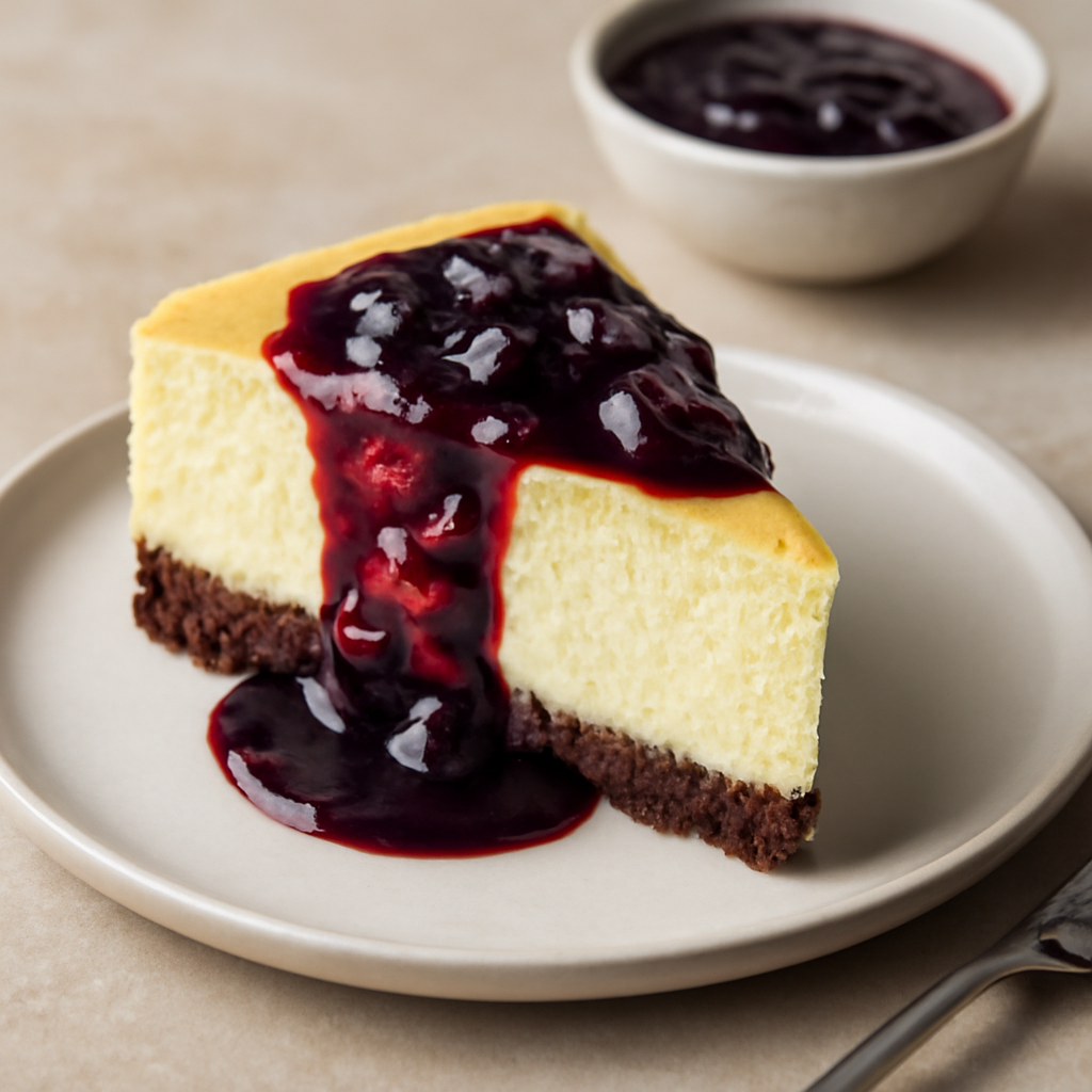 cheesecake con salsa di mirtilli