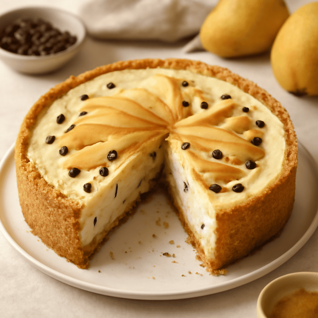 Cheesecake di pere e gocce di cioccolato