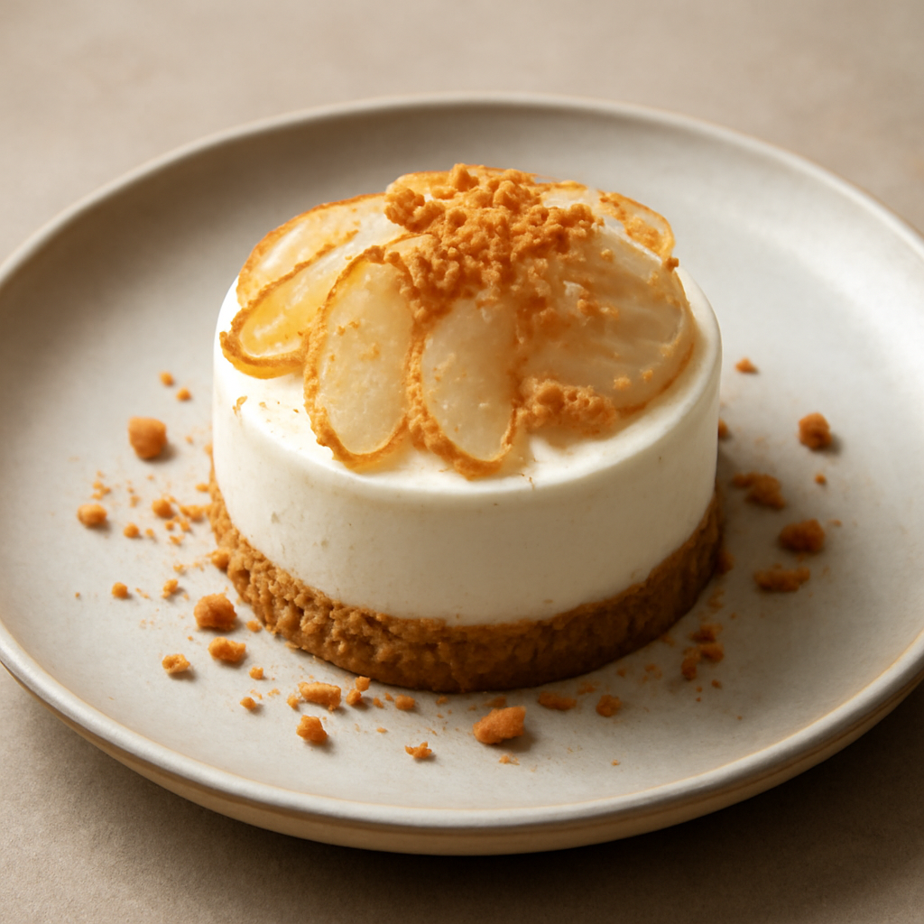 CHEESECAKE DI RICOTTA E PERE SU GRANELLA DI AMARETTI