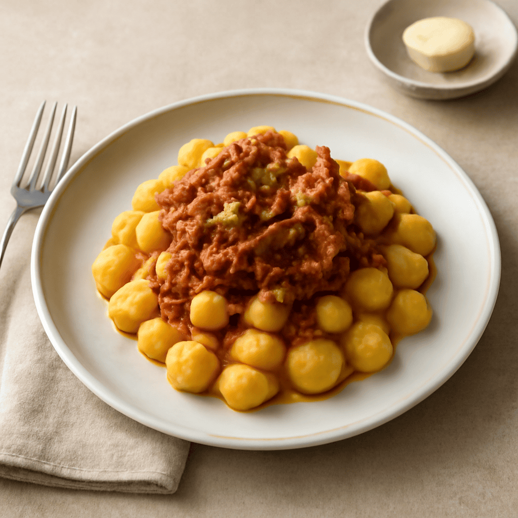 chicche allo zafferano e ragu di coniglio espresso