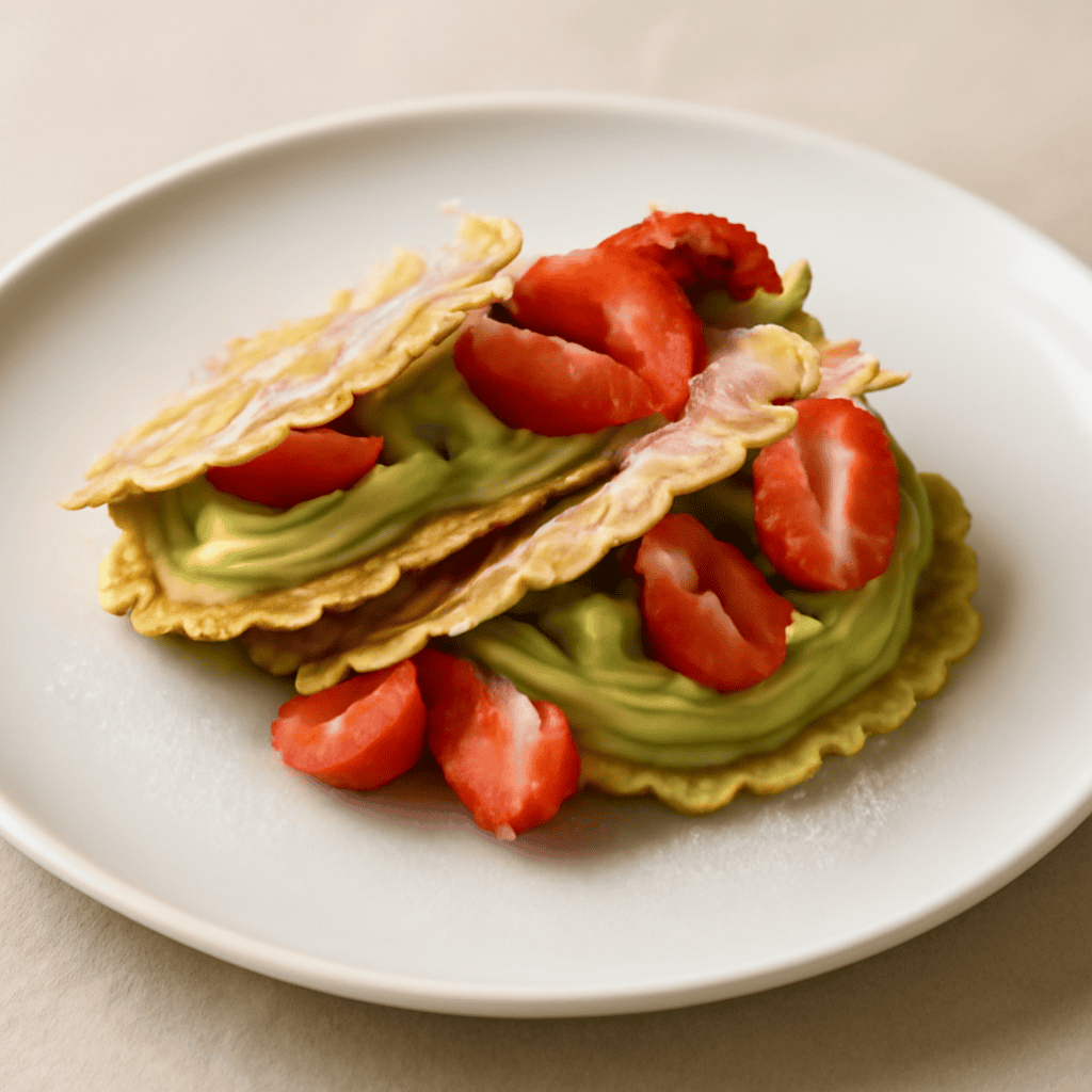 Cialde con panna al pistacchio e fragole