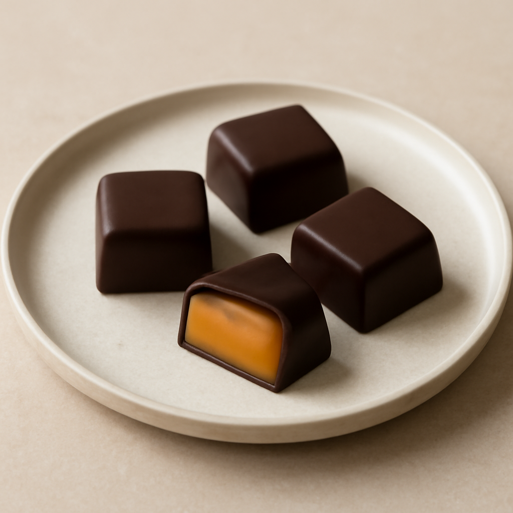 Cioccolatini al fondente con ganache all’arancia