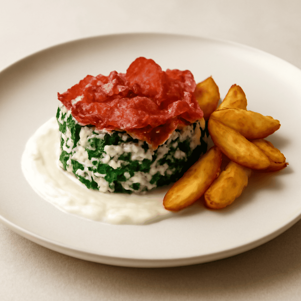 coppa di riso con jambon croccante e patate alla paprika piccante